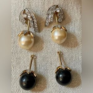 Camrose & Kross Pearl-like & Black Jackie Kennedy Dangle Earrings- Reversible